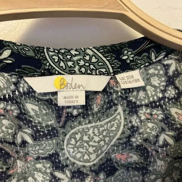 Boden Dress Wrap Mini Blue Green Paisley Size 16/18 Work Office Boho Classic